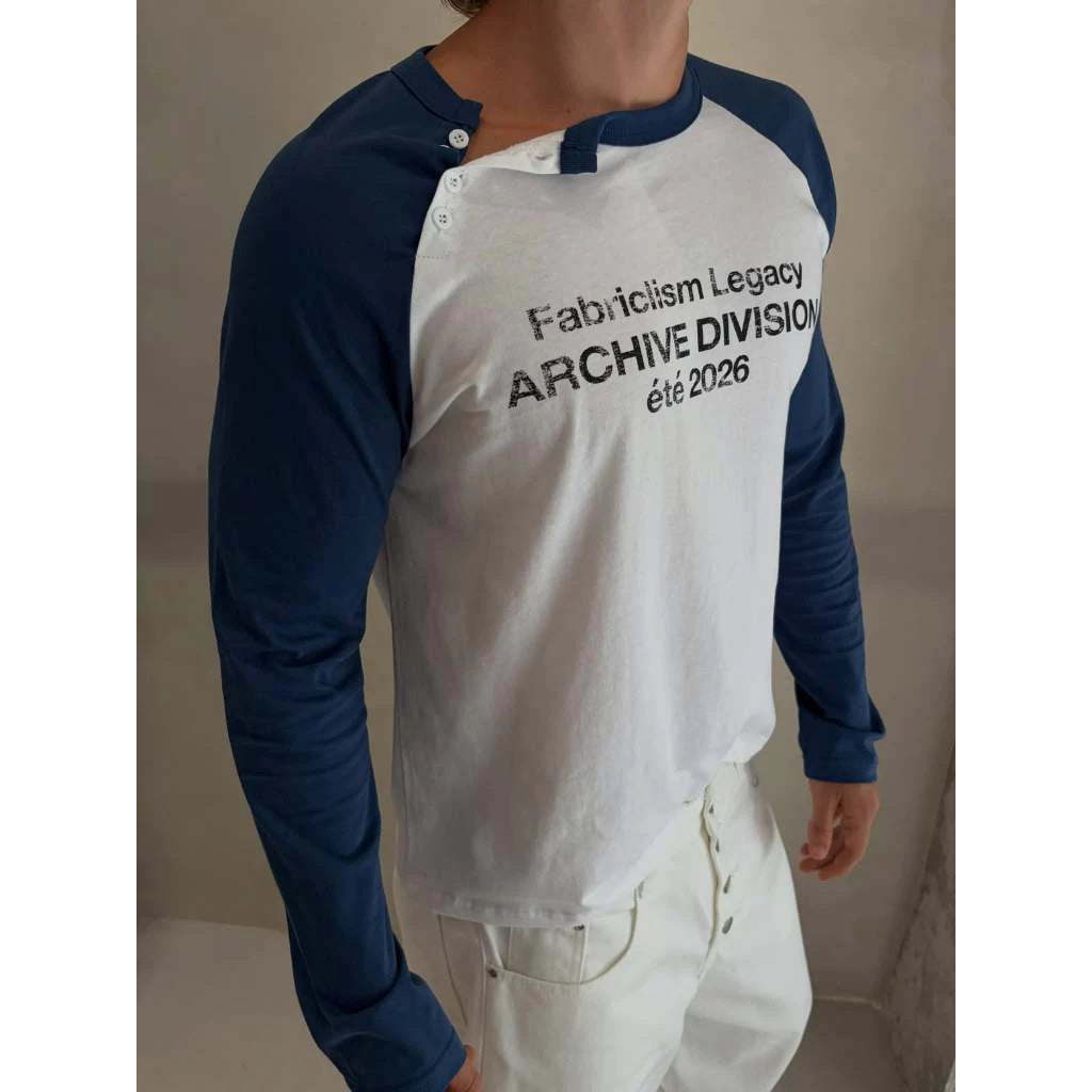 FABRICLISM Unisex Raglan Button-Detail T-Shirt